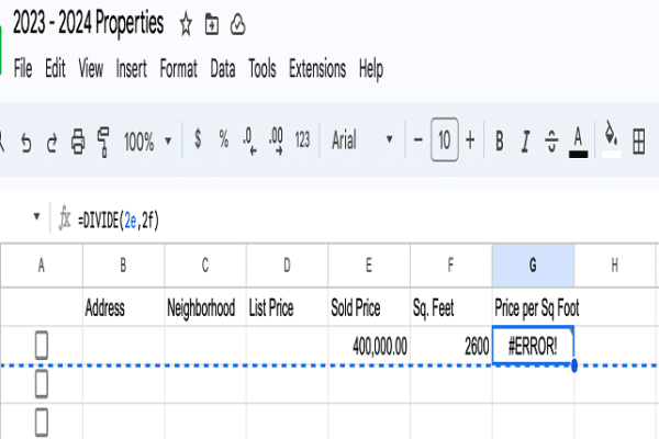 formula parse error google sheets